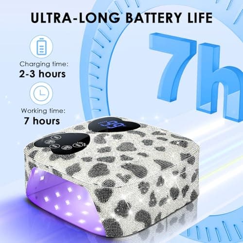 UV LED Nail Lamp Cordless, HUITINE 80W Rechargeable UV Light for Gel Nails with 5 Timers & Mirror Base, Professional Gel Light Dryer, Sparkling Rhinestones Curing Lamp for Salon & Home (Cow Diamond) - Thumbnail 5