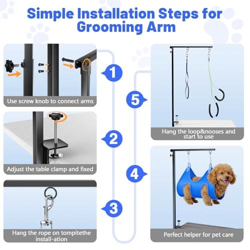 AUORC Dog Grooming Arm with Hammock, Adjustable 26"-38" Foldable Grooming Table Arm with Clamp & 2 No-Sit Holders, Heavy Duty for Small & Medium Dogs, Includes Nail Clippers (Table Not Included) - Thumbnail 6