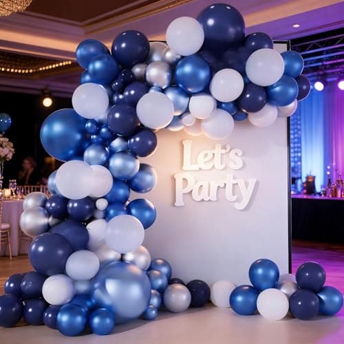 Blue White Silver Balloon Garland Arch Kit, 143 Pieces Navy Light Metallic Blue Silver White Balloons for Wedding Bridal Shower Graduation Birthday Party Decorations - Thumbnail 3
