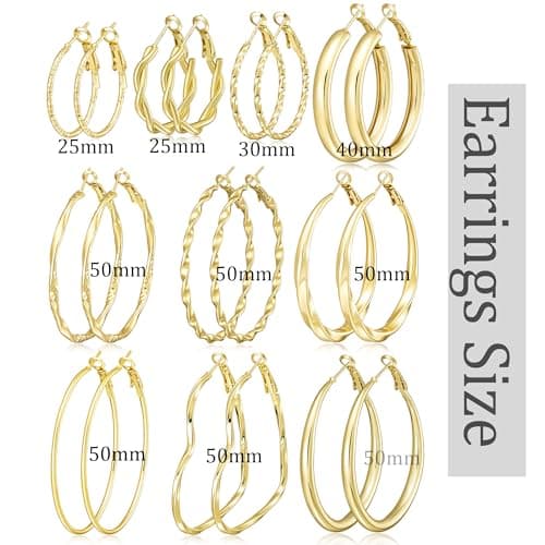 Gold Hoop Earrings for Women, Hypoallergenic Large Heart Hoops Earrings Set, Lightweight Small Big Women Loop Earrings Pack for Jewelry Gift 25mm/30mm/40mm/50mm - Thumbnail 2
