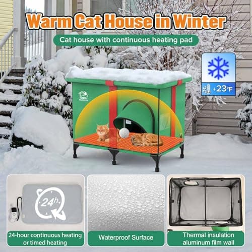 NEAIYDA Outdoor Heated Cat House,Weatherproof and Insulated Outside Cat Shelter with Heated Pad and Cooling Pad(4 Seasons Universal),Gift Box for Cats.(Large) - Thumbnail 2