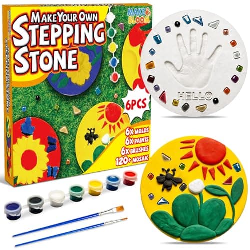 MakeBloom DIY Stepping Stone Painting Mold Kit for Kids Ages 4 8 6, Paint Your Own Garden Stones Ceramic Mosaic Arts and Crafts for Boys Girls Ages 4 7 9 10 12 Personalize Birthday Gifts