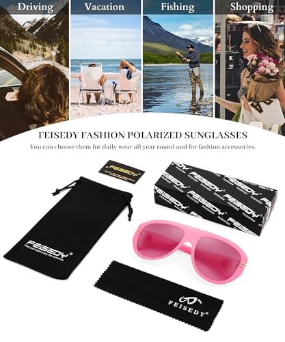 FEISEDY Retro Polarized Oversized Sunglasses for Men Women Trendy 70s Vintage Plastic Frame Sun Glasses B4150 - Thumbnail 6
