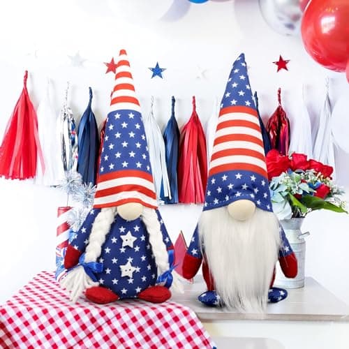 4th of July Decorations - Memorial Day Decorations - 250th Anniversary Patriotic USA Gnomes for Home - Fourth of July for Office, Indoor - 250 Years America Red White Blue Figurines Merchandise - Thumbnail 5