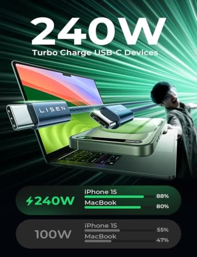 LISEN for Apple iPad Charger Fast Charging 240W USB C Cable for iPad Pro 13/12.9/11 inch, A16/10th Generation, iPad Air 11/13 inch/5th/4th, iPad mini 6th/7th, 6.6ft+10ft/2 Pack/Midnight - Thumbnail 3
