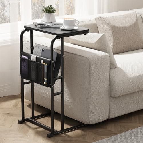 Olldide C-Shaped End Table with Storage Bag, Side Table for Living Room Bedroom, Slide Under Couch Sofa TV Trays Desk, Small Narrow Space Applicable, Black - Image 1