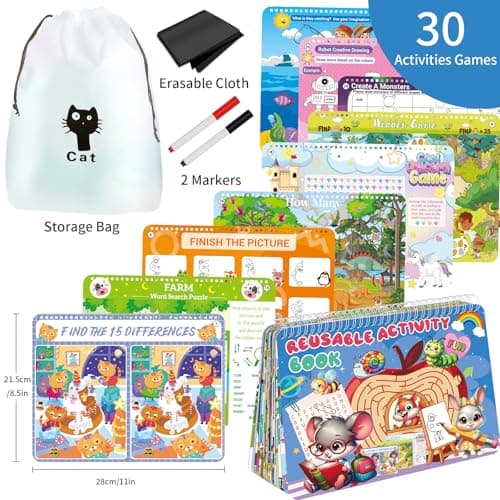 Elfew Reusable Activity Book for Kids Ages 4-8, 8-12, 30+ Brain Games for Kids, Reusable Puzzles Book for Kids - Thumbnail 3
