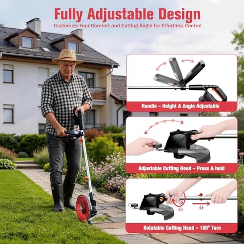 Electric Weed Wacker String Trimmer:2 x 4.0Ah Batteries Cordless Weed Eater 21V Battery Powered with 12" Cutting Width, Eco Friendly Grass Cutter Edger Lawn Tool with Fast Charger - Thumbnail 6