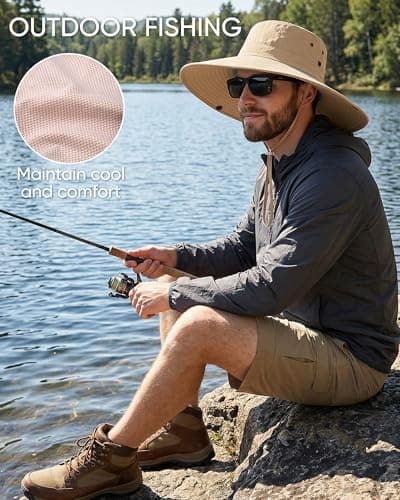 Sun Hats for Men Fishing Hat Outdoor Hiking Beach Summer Hats (Khaki) - Thumbnail 4