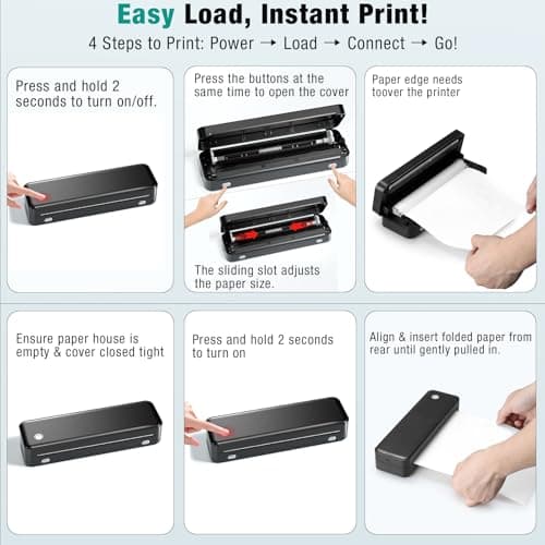 PEDOOLO Portable Printer Wireless for Travel, Inkless Thermal Printer Supports 8.5 x 11 Inch Thermal Paper, Bluetooth Compatible with iOS, Android, Laptop Includes 2 Rolls & 10 Sheets of Paper Kit - Thumbnail 3