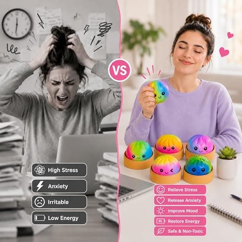 Rainbow Dumpling Squishies, Mystery Dumplings Squishies with Steamer Box, Colorful Bao Bun Squishys, Soft Squeeze Desk Toy, Fun Stress Relief Fidget Ball for Party Supplies Gift - Thumbnail 3