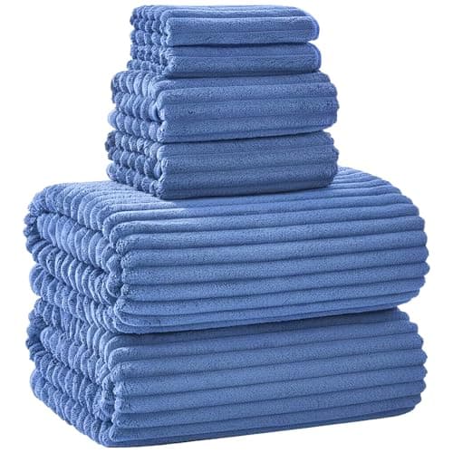 NALIVO Extra Large Bath Towel Set of 6 (40"x80"),Oversized Bath Sheet Super Soft Highly Absorbent Microfibers Quick Dry Luxury Shower Towel for Bathroom Spa Gym Hotel Yoga(Blue, 6Piece)