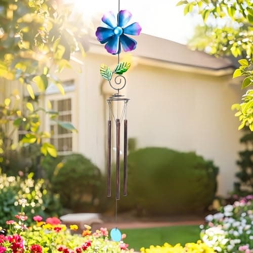 MUMTOP Wind Chimes for Outside Clearance - Garden Wind Chimes with Flower Wind Spinner, 33 Inch Deep Tone Metal Memorial Sympathy Windchimes for Patio Outdoor Porch Yard Decor Gifts(Blue) - Image 1