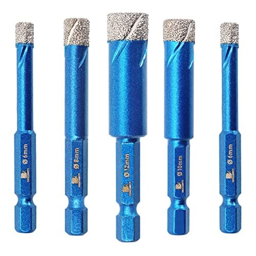 BRSCHNITT 5pcs/Pack Diamond Hole Saw Drill Bit Set, 1/4 5/16 3/8 1/2 Inch for Porcelain Tile Ceramic Stone Granite Marble, Hex Shank Dry Drilling, 6/8/10/12mm - Image 1