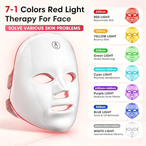xiongliehuo Red Light Therapy for Face, 7 Color Red Light Facial Masks, At-Home Facial Care Device, Portable, Cordless, and Rechargeable - Thumbnail 5