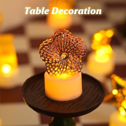 HAIDOLIANG 6PCS Flower Tea Lights Candles(Ironwork) - Thumbnail 3