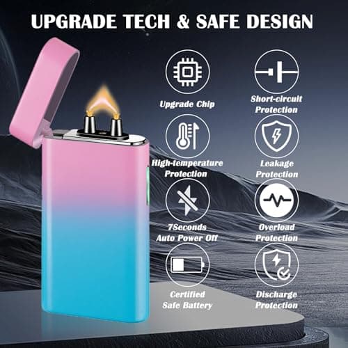 RSBYE Arc Lighter Rechargeable USB C Electric Lighter Electronic Plasma Lighters Metal Chargeable Lighters with LED Dazzling Power Display Design for Outdoor, Camping, BBQ (PinkBlue) - Thumbnail 4
