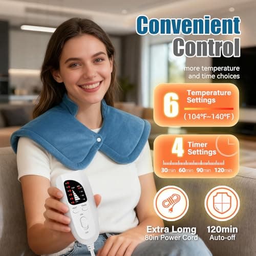 Wifen Weighted Heating Pad for Neck & Shoulders - 6 Heat Settings, 4 Timers, Auto Off - Electric Heating Pad for Back Pain Relief - Gift for Women/Men, Mom/Dad, Birthday, Christmas - Thumbnail 2