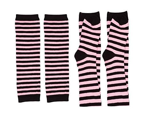 Bienvenu Colorful Rainbow Stripe Leggings Long Knit Gloves Socks Set Party Costume Accessory,Pink - Thumbnail 4