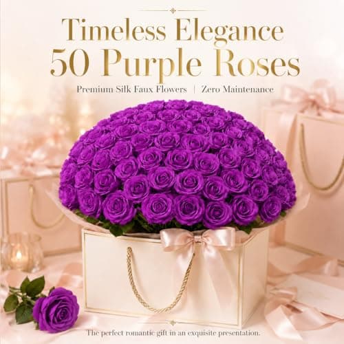 LetuoClips 50 PCS Purple Roses Artificial Flowers, Fake Purple Roses, Purple Artificial Roses with Stems for DIY Wedding Flowers Decoration, Valentines Roses, Wedding Decoration - Thumbnail 3