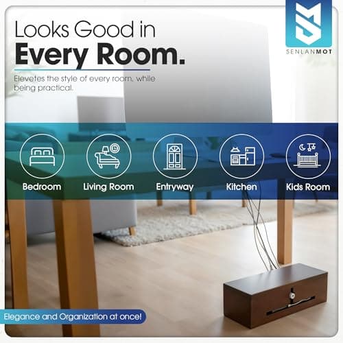 SenlanMot Wooden Cable Management Box – Modern Wire Organizer Box & Power Strip Cover for Home or Office | Large Cable Hider for Wires, Chargers & Extension Leads - Thumbnail 3