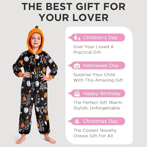 OLAOLA Halloween Family Matching Pajamas Pumpkin Trick or Treat Sleepwear Flannel Holiday Onesie Hooded Novelty Pjs - Thumbnail 6