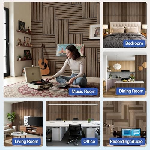 PIWA Wood Slat Acoustic Wall Panels, 10 Packs 23.6" x 11.8" Dark Walnut Soundproof Panel for Interior Wall Decor Noise Absorbing-3D Textured Wooden Panel Sound-Absorbing for Home, Office, Studio - Thumbnail 2