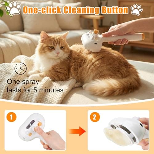 JAWADE Self Cleaning Pet Steam Brush - Dog Brush for Shedding & Cat Brushes for Indoor Cats - Skin-Friendly | Anti-Static, Slicker Brush for Dogs & Cats - Hair Removal Tool - Thumbnail 4