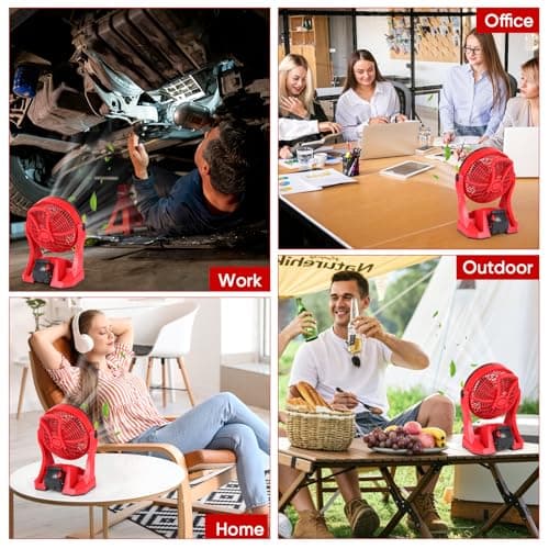 Cordless Battery Operated Fan Compatible with Milwaukee M18 18V Battery, 10in Portable Rechargeable Fan Variable Speed Hanging Hook Up to 4.5 Hrs Runtime for Camping, Jobsite, Outdoor(NO Battery) - Thumbnail 6