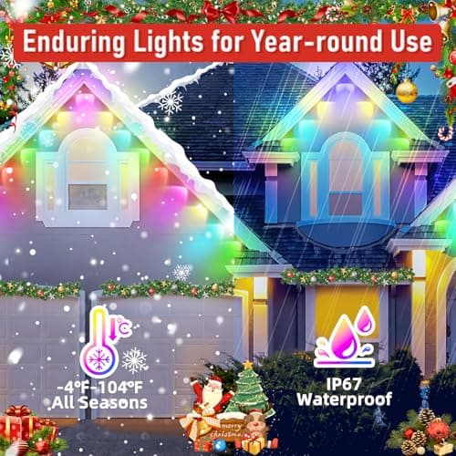 MUCCCUTE Permanent Outdoor Lights for Easter150ft RGB + IC Eaves Lights with App & Remote Control, Outdoor String LED IP67 Waterproof for Holidays New Year July 4th Roof Eaves House Garden Decor - Thumbnail 2