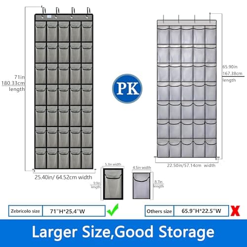 over the door shoe organizer,2025 upgraded,shoe organizer,35 Huge pockets,over door shoe organizer,Store size 13 shoes,shoe organizer,Strong material,hooks Suitable for various doors,Grey/black - Thumbnail 3