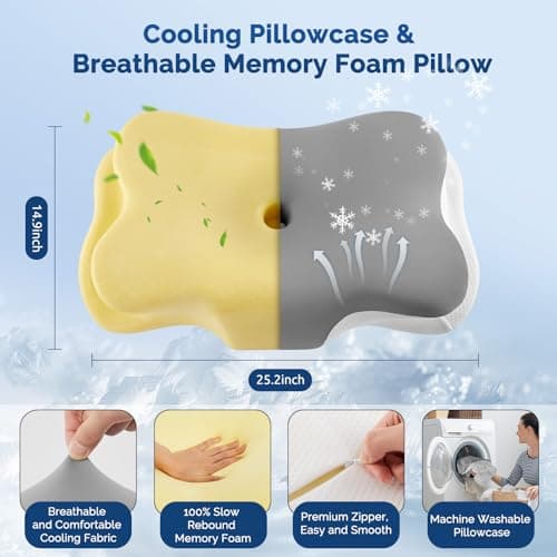 Cervical Neck Pillow, Ergonomic Side Sleeper Pillow for Neck Support, Cooling Memory Foam Pillows for Sleeping, Contour Orthopedic Bed Pillows for Side Back Stomach Sleepers (Grey) - Thumbnail 4