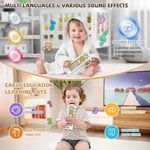KIRALUMI Baby Remote Control Toy - Baby Musical Toys, Early Number Learning in 3 Languages (English, Spanish & French), Preschool Boys Girls Toys Gift 6, 12, 18 Months. - Thumbnail 5