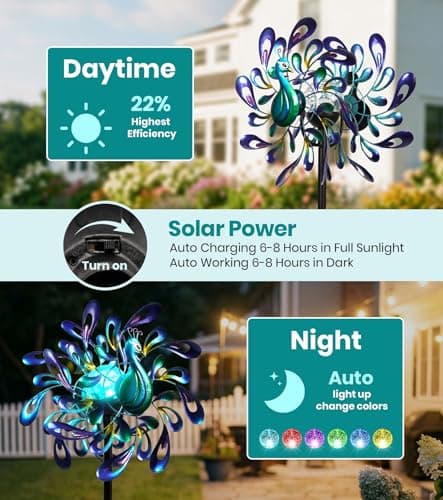 VUFOZ Peacock Wind Spinners Outdoor for Garden, Colorful Metal Kinetic Yard Art with Radial Motion, Decorative Outdoor Wind Sculpture for Lawn, Patio & Walkway - Thumbnail 3