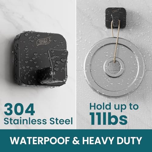 TAILI Thickened 304 Stainless Steel Bathroom Suction Hook for Towel, Loofah, Bathrobe, Patented Strong Suction Cup Holder, Damage-Free Hanging Glass Shower Wall Hook, Hold Up to 11 Lbs, 2 Pack, Black - Thumbnail 3