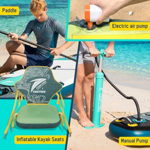 TIDETREK 11'6" Inflatable Stand Up Paddle Boards, Premium SUP Accessories, Non-Slip Comfort Deck for Youth & Adults (Midnight Tide/Kayak Seat) - Thumbnail 5