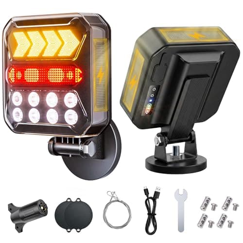 Solar Wireless Trailer Lights – Turn/Brake/Run/Stop/Alert Modes, IPX6 Waterproof, Magnetic LED with Reflectors & USB-C Fast Charging, Rechargeable Kit for Trucks, Boats, RV, Campers - Image 1