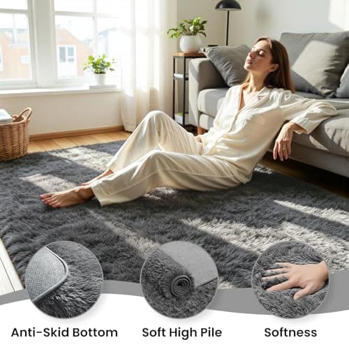 5x7 Area Rug for Living Room, Ultra Soft Fluffy Grey Rugs for Bedroom, Non Slip Large Shag Carpet, Fuzzy Plush Nursery Rug, Thick Washable Indoor Floor Carpets for Kids Office Dorm Home Decor - Thumbnail 5