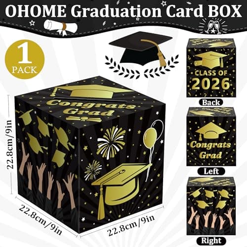 OHOME Graduation Decorations 2026 - Black Gold Graduation Card Box for Graduation Decorations Class of 2026 - Graduation Party Decorations Decor Supplies Favors,Graduation Centerpieces 2026 - Thumbnail 2