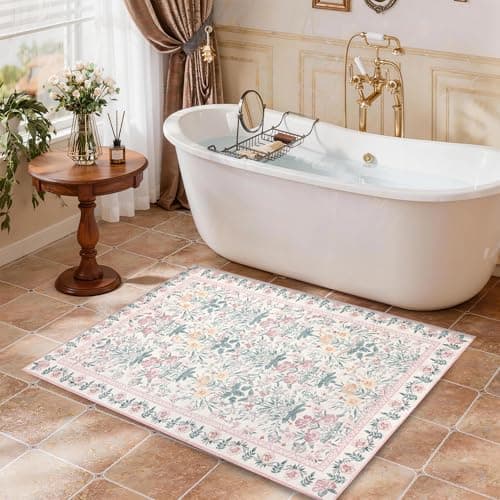Arvenchy Floral Pink Area Rug: 2x3 Boho Flower Washable Colorful Small Carpet for Entryway Front Door Mat Entrance Bedroom Kitchen Bathroom - Stain Resistant Non-Slip Ultra-Thin - Thumbnail 3