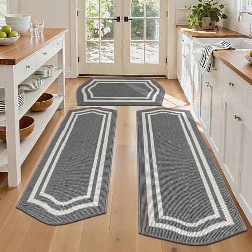HEBE Farmhouse Kitchen Rugs Sets of 3 Non Slip Washable Boho Kitchen Rugs and Mats for Floor Kitchen Runner Rug Floor Carpet for Kitchen, Laundry, Hallways - Image 1