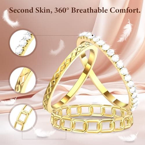 YWXTW 3 Pack 14K Gold-Plated Stacking Rings for Oura Ring Gen 4 /Ultrahuman, Timeless Elegance Non Tarnish Stainless White Zirconia Engagement Oura Stackable Bands Gift for Women Gold 8 - Thumbnail 5
