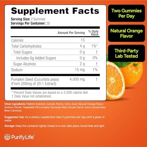 Sugar-Free Pumpkin Seed Oil Gummies (4,000mg/serving) Pumpkin Seed Oil for Hair Growth, Youthful Skin, Prostate Health, Immune & Urinary Tract Support-Natural Source of Essential Fatty Acids-60 Chews - Thumbnail 5