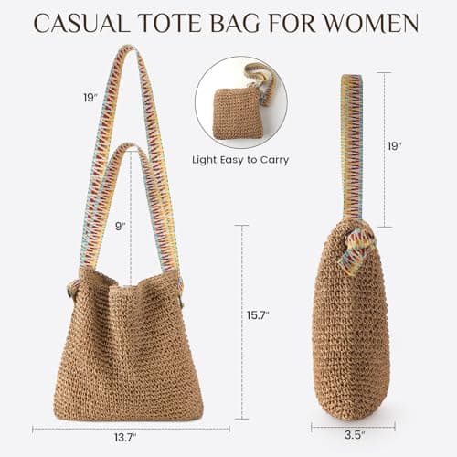 Women Straw Bags Summer Beach Tote Bag Handmade Woven - Thumbnail 3