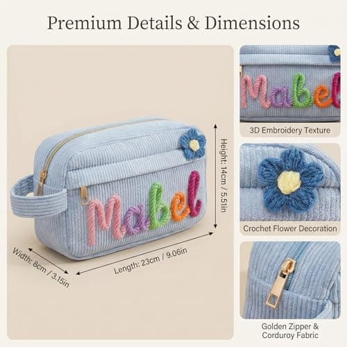 KEQHAULI custom Corduroy Pencil Bag, Custom Name Zipper Pencil Case for Men Women Teens, Large Capacity Stationery & Cosmetic Pouch - Thumbnail 4
