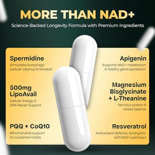 UPLIFE NAD+ Supplement 1,372mg Liposomal NAD+ with CoQ10, Resveratrol, Spermidine, L-Theanine, Apigenin & PQQ NMNH Alternative Booster for Cellular Energy, Healthy Aging, Immune Health 120 Capsules - Thumbnail 5