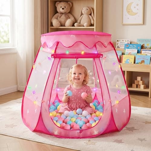 Pop Up Princess Tent with Colorful Star Lights for 1 2 3 Year Old Birthday Gift, 12-18 Months Baby Girl Toys, Foldable Ball Pit with Carrying Bag, Indoor&Outdoor Play Tent for Kids - Thumbnail 4