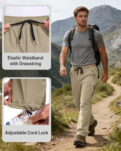 AGVNG Mens Cargo Pants 5 Pockets Waterproof Lightweight Quick Dry Work Tactical Hiking Pants UPF 50+ Elastic Waist Drawstring Cuff Golf Casual Athletic Workout Khaki S - Thumbnail 6