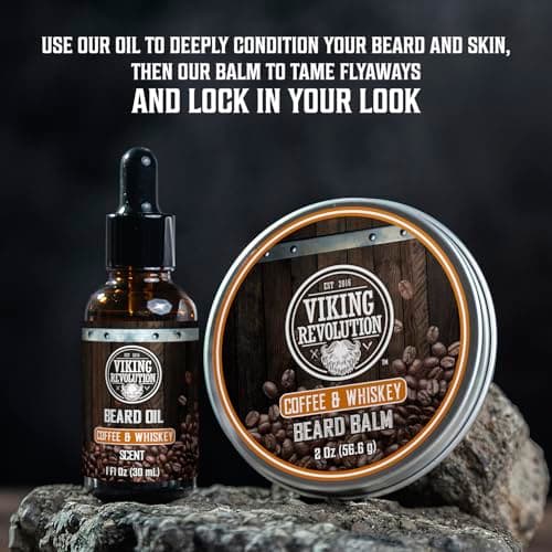 Viking Revolution Ultimate Conditioner for Men's Beard Grooming - Softens, Smoothes and Soothes - Contains Beard Wash and Conditioner (5oz Set), Beard Oil, Balm and Wooden Comb - Coffee Whiskey Scent - Thumbnail 3