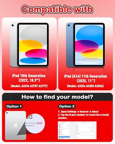 YIHE Shockproof Kids Case for iPad (A16) 11th Generation 11 Inch 2025/ iPad 10th Generation 10.9 inch 2022, Durable Protective Cover with Built-in Screen Protector & Stable Stand, Red Black - Thumbnail 2